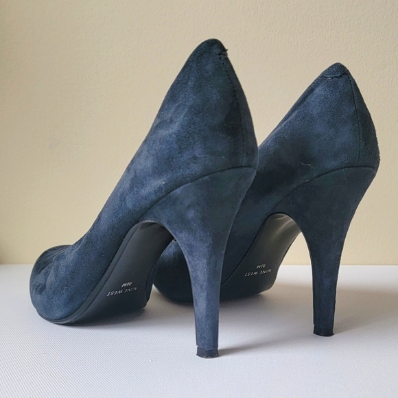 NINE WEST 8.5 womens genuine Leather blue suede heels - Picture 1 of 5